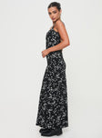 Black maxi dress Floral print, adjustable straps, pinched bust, low back, invisible zip fastening