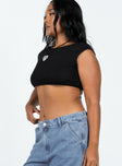 Black crop top High neckline Open back with tie fastening Good stretch  Fully lined 