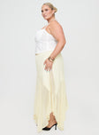 Princess Polly Curve  Maxi skirt Drawstring waist with tie fastening, asymmetric lace hem Non-stretch material, partially lined, slightly sheer