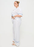 White and blue Linen pants Elasticated waistband, drawstring tie fastening, high rise