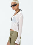 Long sleeve shirt Sheer mesh material Pointed collar Button fastening at front
