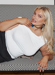 White top Slim fitting off the shoulder design ruched at sides sheer material