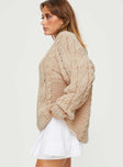 Cable knit sweater Drop shoulder, ribbed cuffs & waist 