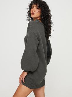 Long sleeve mini dress Knit material, crew neckline, drop shoulder, balloon sleeve Good stretch, unlined