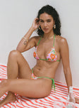 Jenner Tie Side Ruched Bikini Bottoms Green / Pink Floral