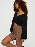 Cropped Sweater  Knit material, V-neckline, twist detail at bust, balloon sleeves Good stretch, unlined 