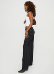 Pants Wide-leg, mid-rise, contrast white stitching, twin hip pockets, oversized pockets on back Belt looped waist, button zip fastening 