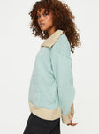 Quarter Zip Sweater  Oversized, ribbed cuffs and waist, single kangaroo pocket at front, high neck Zip fastening at front 