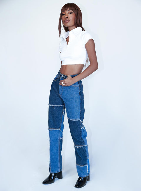 Princess Polly Mid Rise  Skarlet Patchwork Denim Jeans