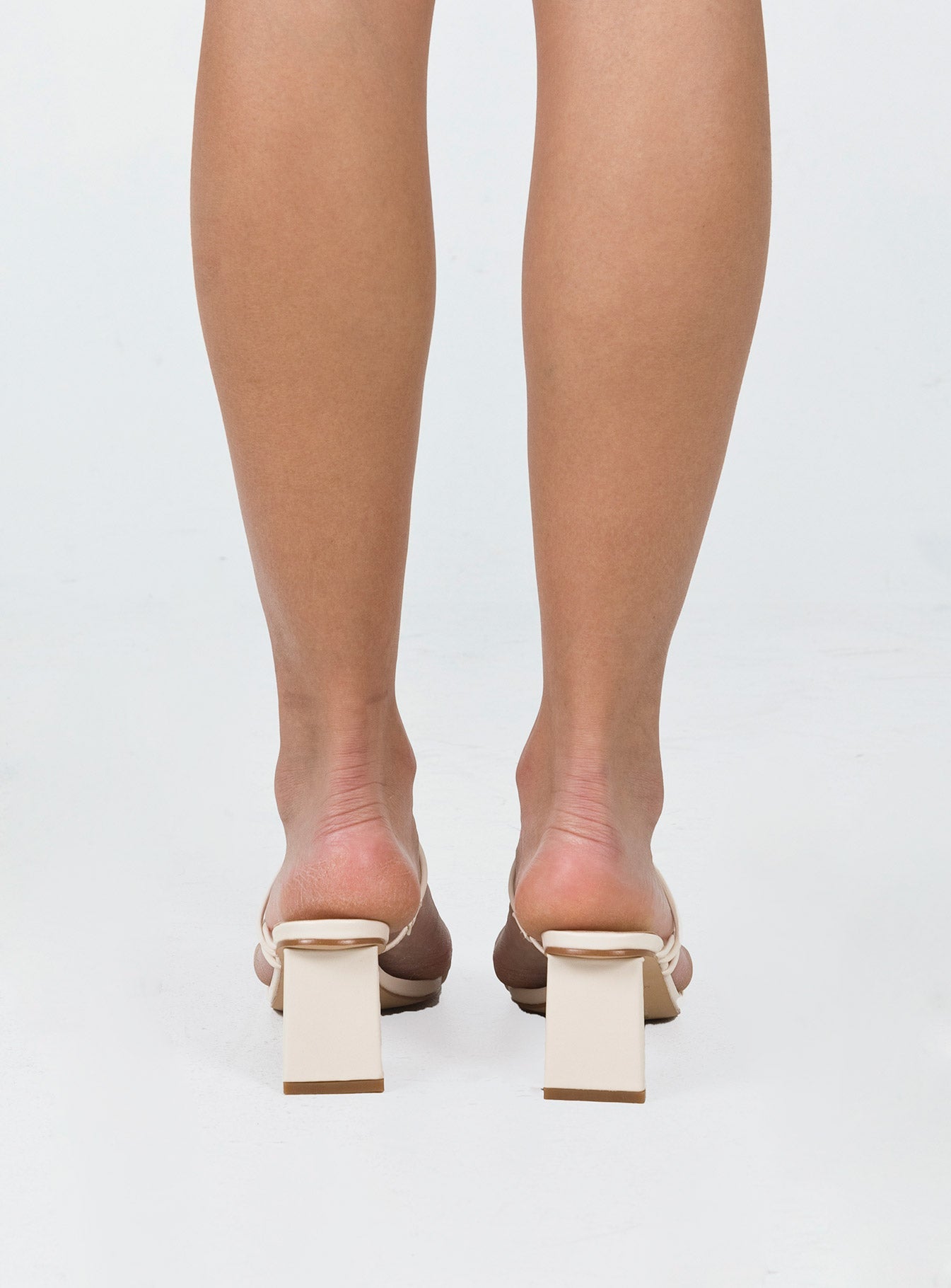 Heels Faux leather material  Strappy upper  Block heel  Square toe 