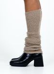 Leg warmers Soft knit material  Below the knee length  Good stretch 
