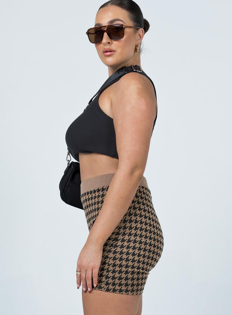 Jacqui Houndstooth Bike Shorts Brown