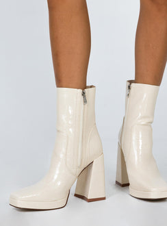 Jamie Croc Platform Boots Cream