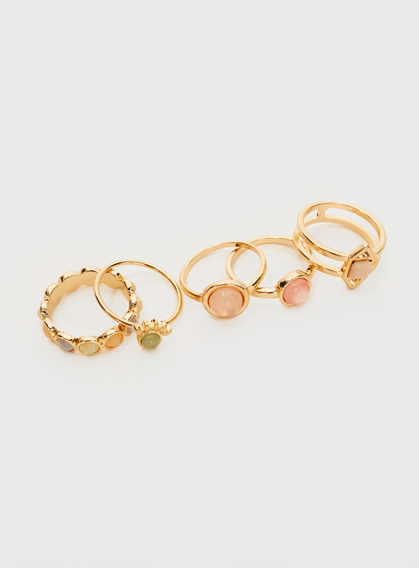 Gold-toned ring pack Pack of five, gemstone detail