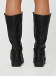 Faux leather boots Silver-toned hardware, pull tabs at leg, square toe
