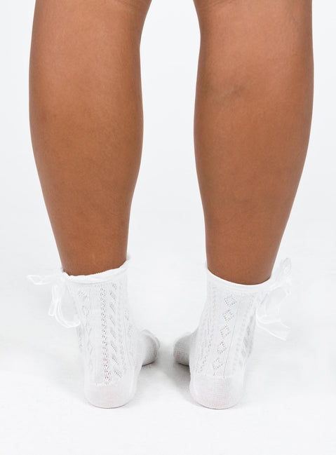 White socks Crew style Bow detail Good stretch Frill cuff