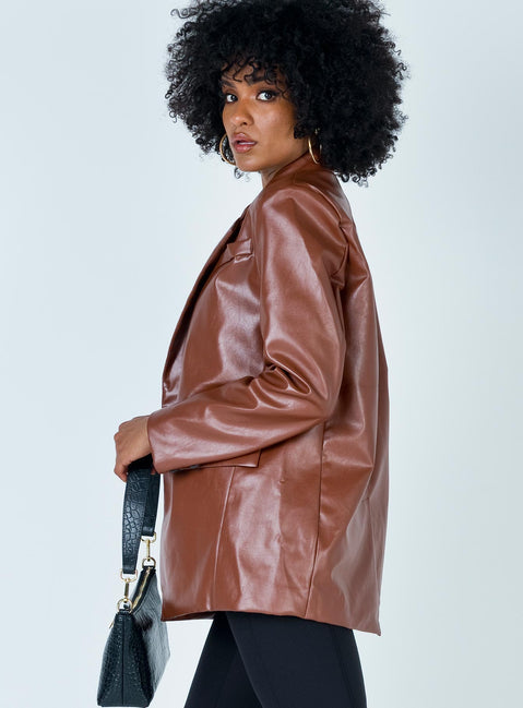 Jocelyn Faux Leather Blazer Brown