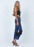 Princess Polly Mid Rise  Asymmetric Exposed Button Fly Mid Wash Mom Jeans