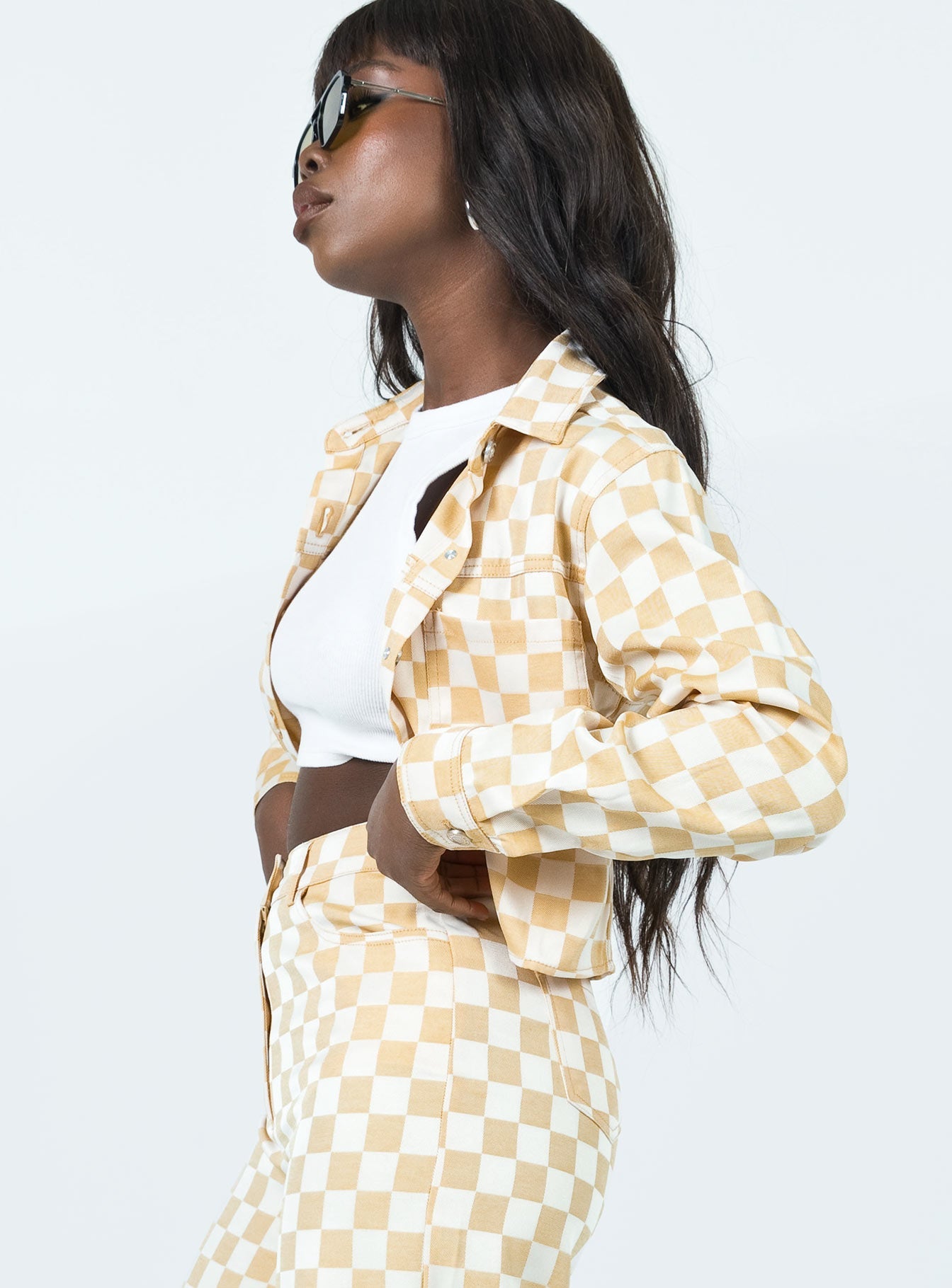 In Check Denim Jacket Beige