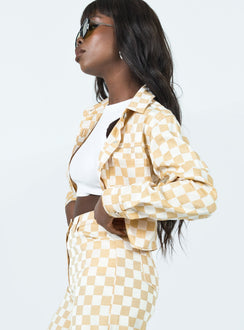 In Check Denim Jacket Beige