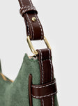 Faux suede shoulder bag Two adjustable shoulder straps, gold-toned hardware, zip fastening, flat base