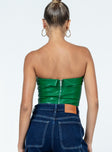 Strapless top Faux leather material  Inner silicone strip  Zip fastening at back Slight stretch