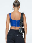 Bustier top Faux leather material  Boning through front Zip fastening at back  Rounded hem 
