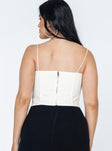 Corset top Linen look material  Halter neck tie fastening  Thin shoulder straps  Wired cups  Boning throughout  Pointed hem 