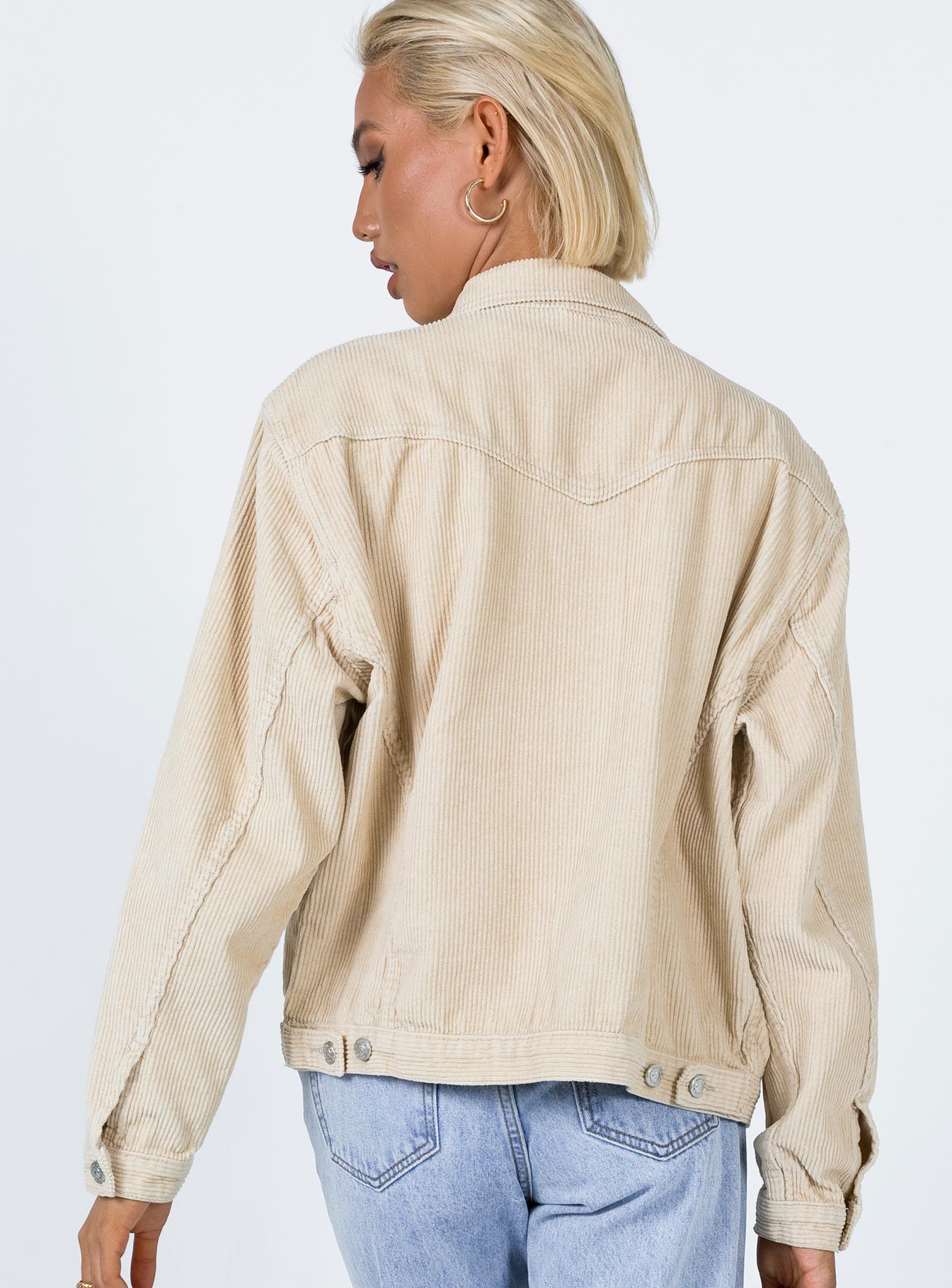 Western Cord Jacket Light Beige Silver Buttons