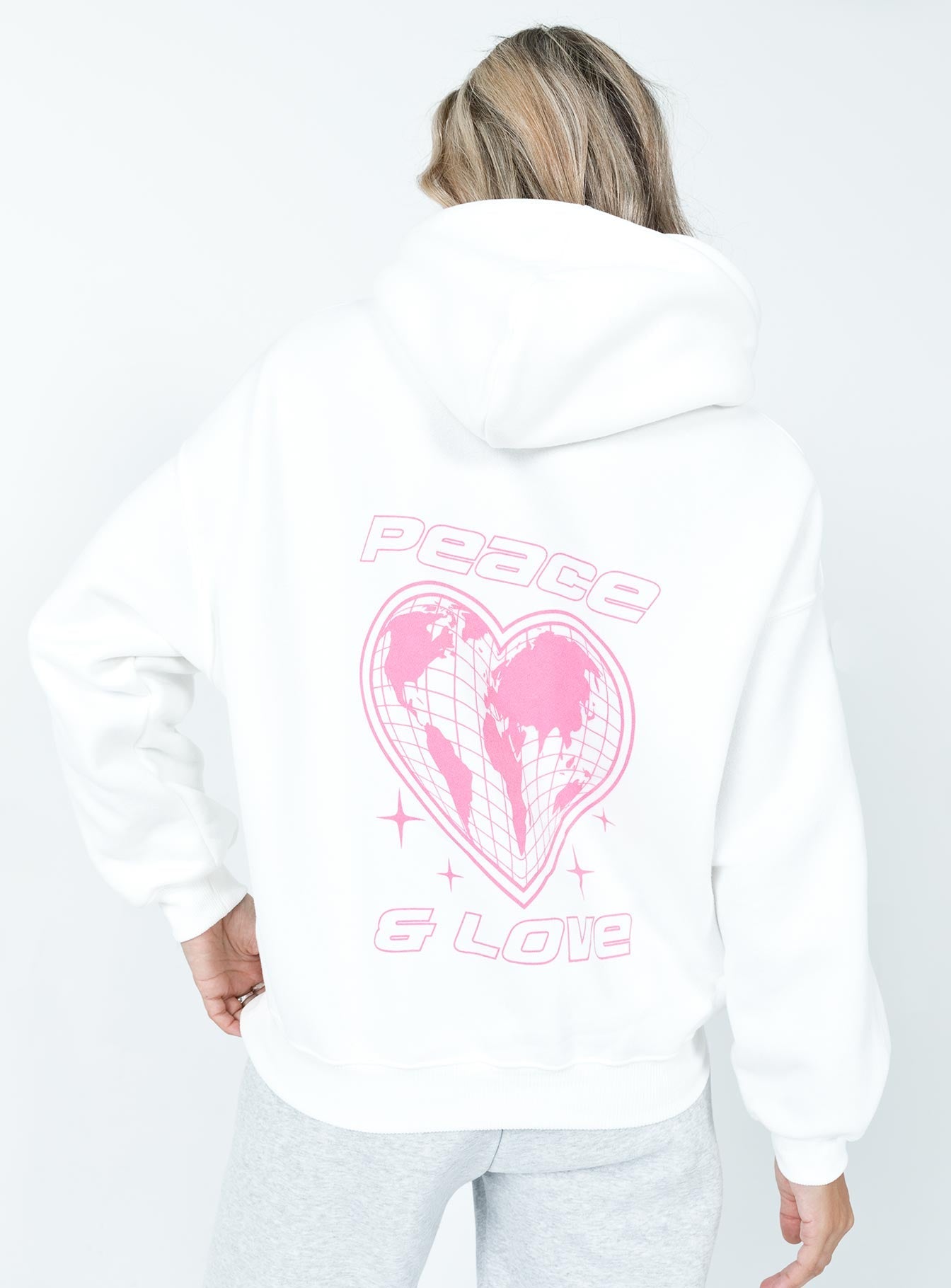 White hoodie Graphic print on back  Drawstring hood Ribbed waistband & cuffs 