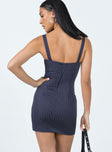 Mini dress Pinstripe print Fixed straps Straight neckline Invisible zip fastening at back