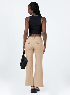 Pants Belt looped waist Zip & button fastening Faux back pockets Button detailing throughout Low waisted Slim leg Flared hem