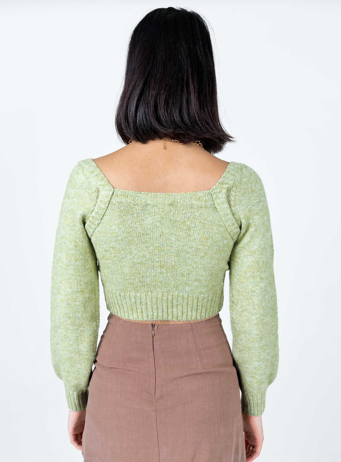Cropped jumper Soft knit material  Wide neckline  