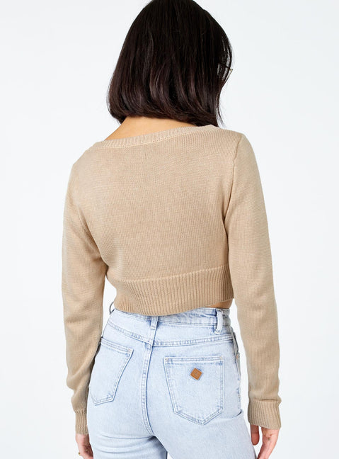 Cropped sweater Knit material  Wide neckline 