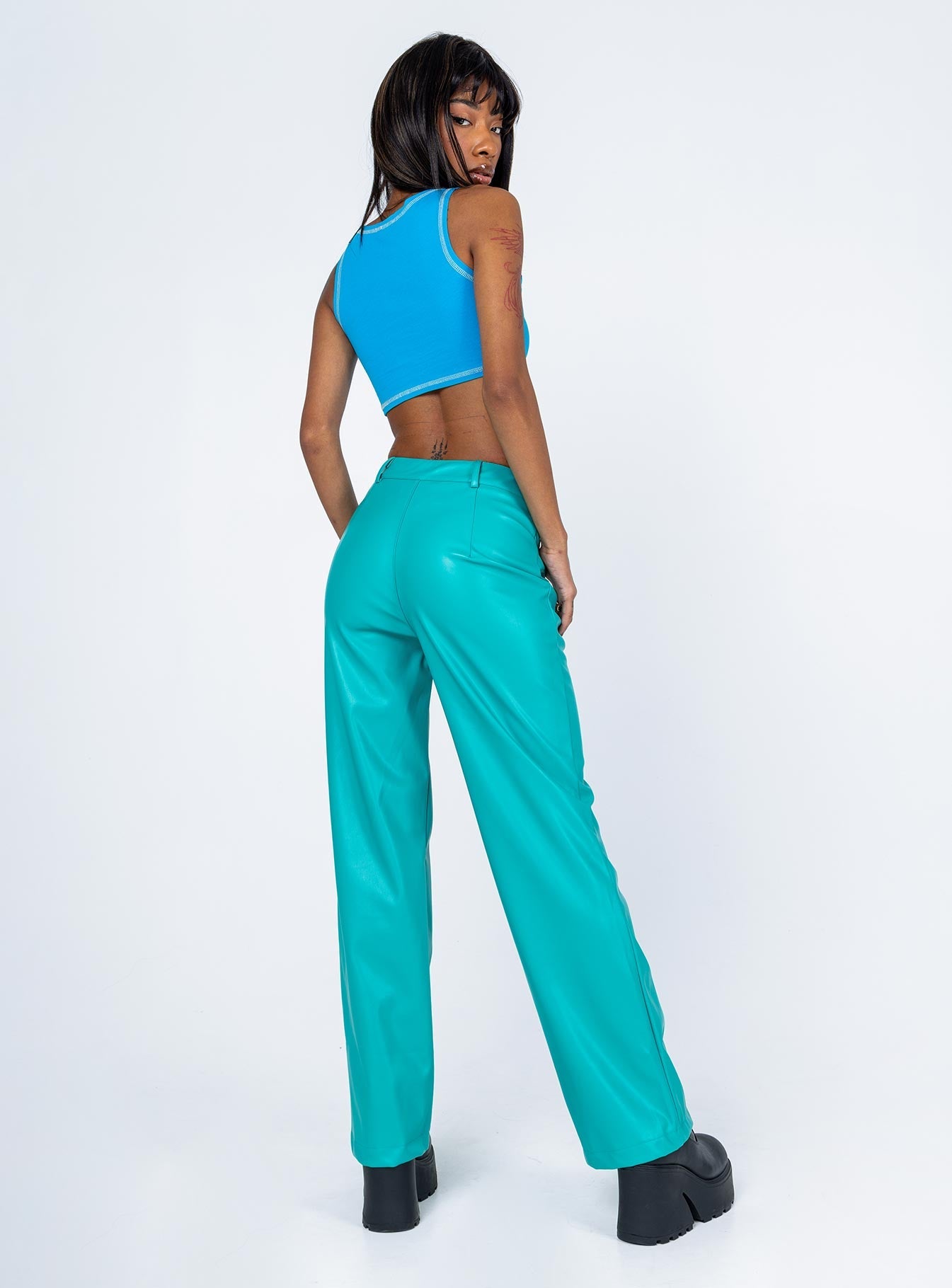 Princess Polly   Johnson PU Pants Teal