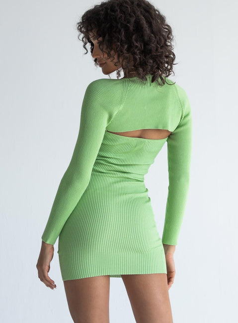 Princess Polly Asymmetric Neckline  Zane Mini Dress Green