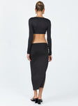 Matching set Long sleeve crop top  Bow look bust  High waisted midi skirt  Knot at side  Side slit up to waist 