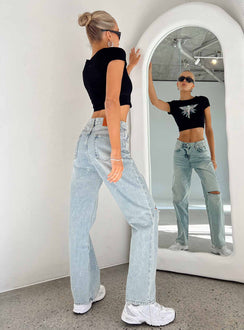 Jeans Light wash denim Paint splatter detail Belt looped waist Classic five-pocket design Zip & button fastening High waisted Ripped knees