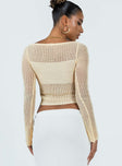 Long sleeve top Knit material  Square neckline Keyhole cut-out with tie fastening