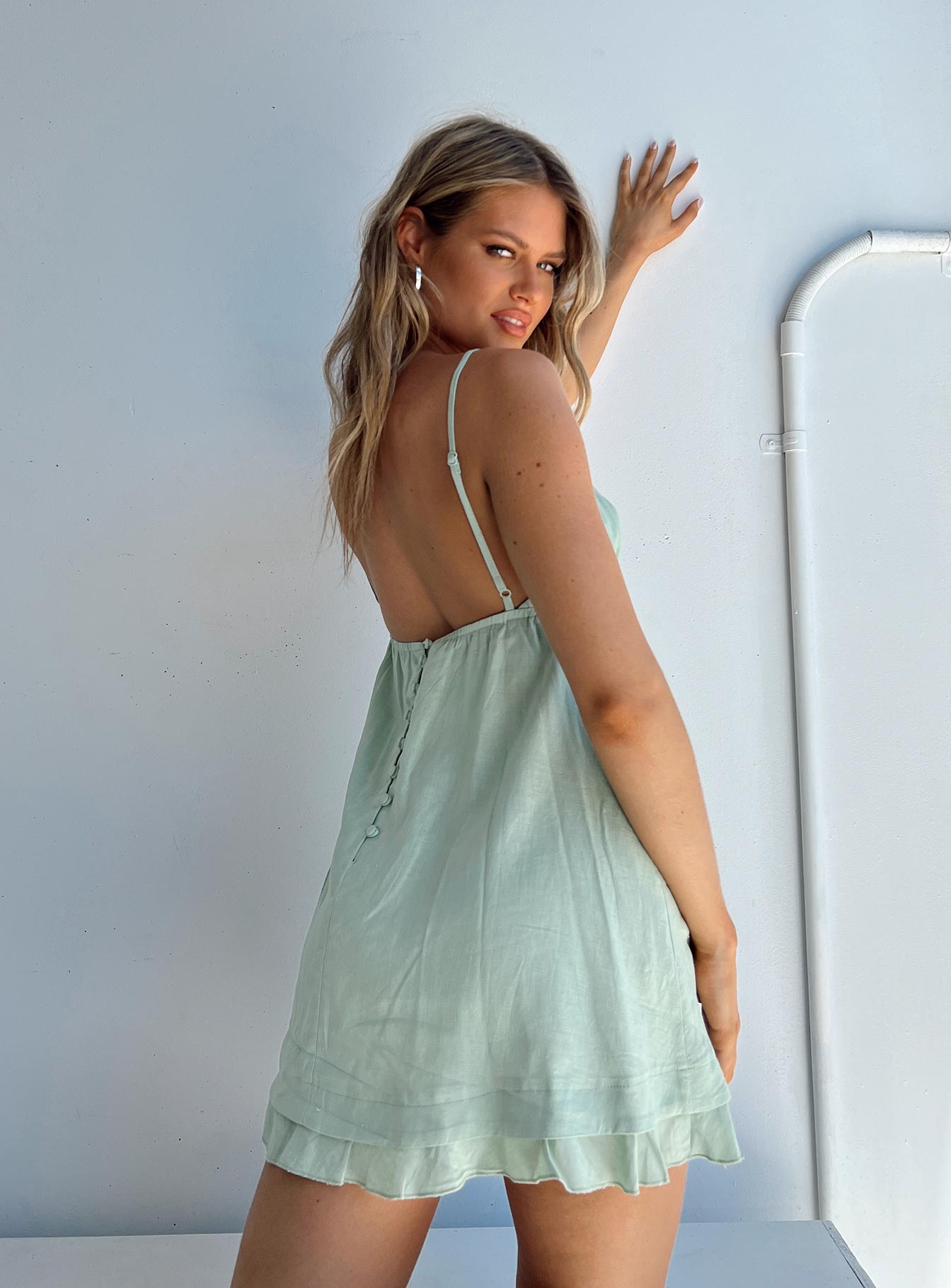 empress of love mini dress sage For Love & Lemons Sage Mini Dress