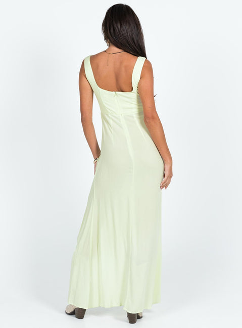 Maxi dress Fixed shoulder straps V neckline Invisible zip fastening at back High leg slit 
