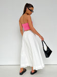 White maxi skirt Thin elasticated band at waist Button fastening at back