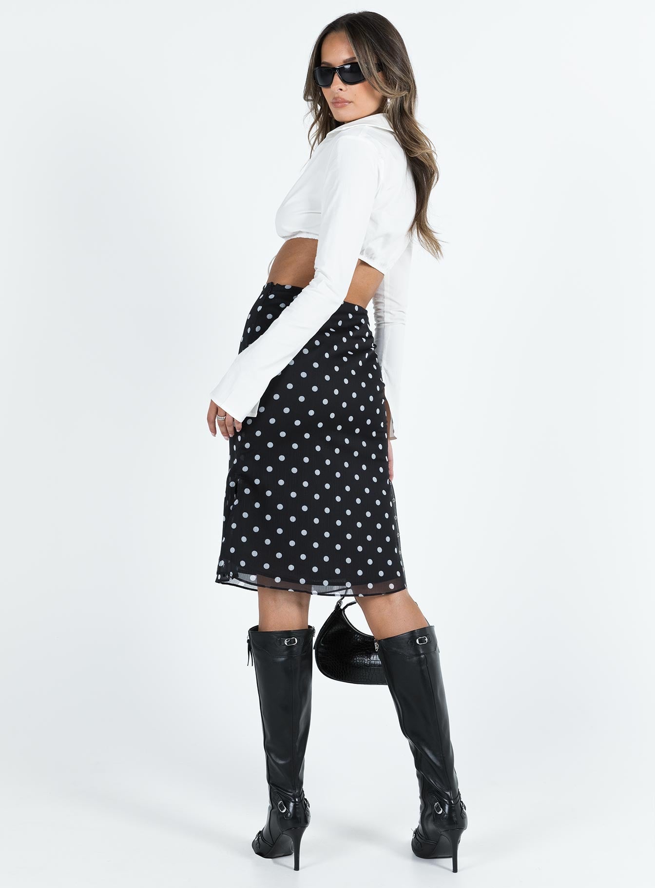 Midi skirt Polka dot print Mid rise Invisible zip fastening at side