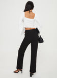 High rise pants Thick waistband, invisible zip fastening, straight leg Non-stretch material, unlined 