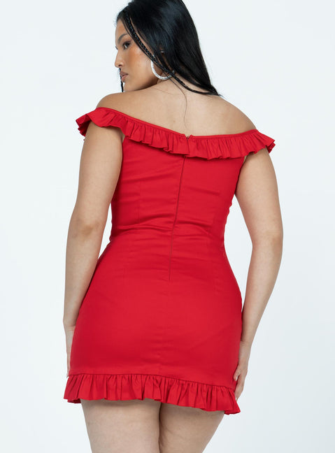 Princess Polly Sweetheart Neckline  Leela Mini Dress Red