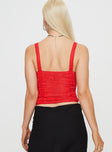Red Top Slim fitting lace material square neckline hook and eye fastening at front