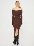 Princess Polly Square Neck  Phylis Off The Shoulder Maxi Dress Chocolate