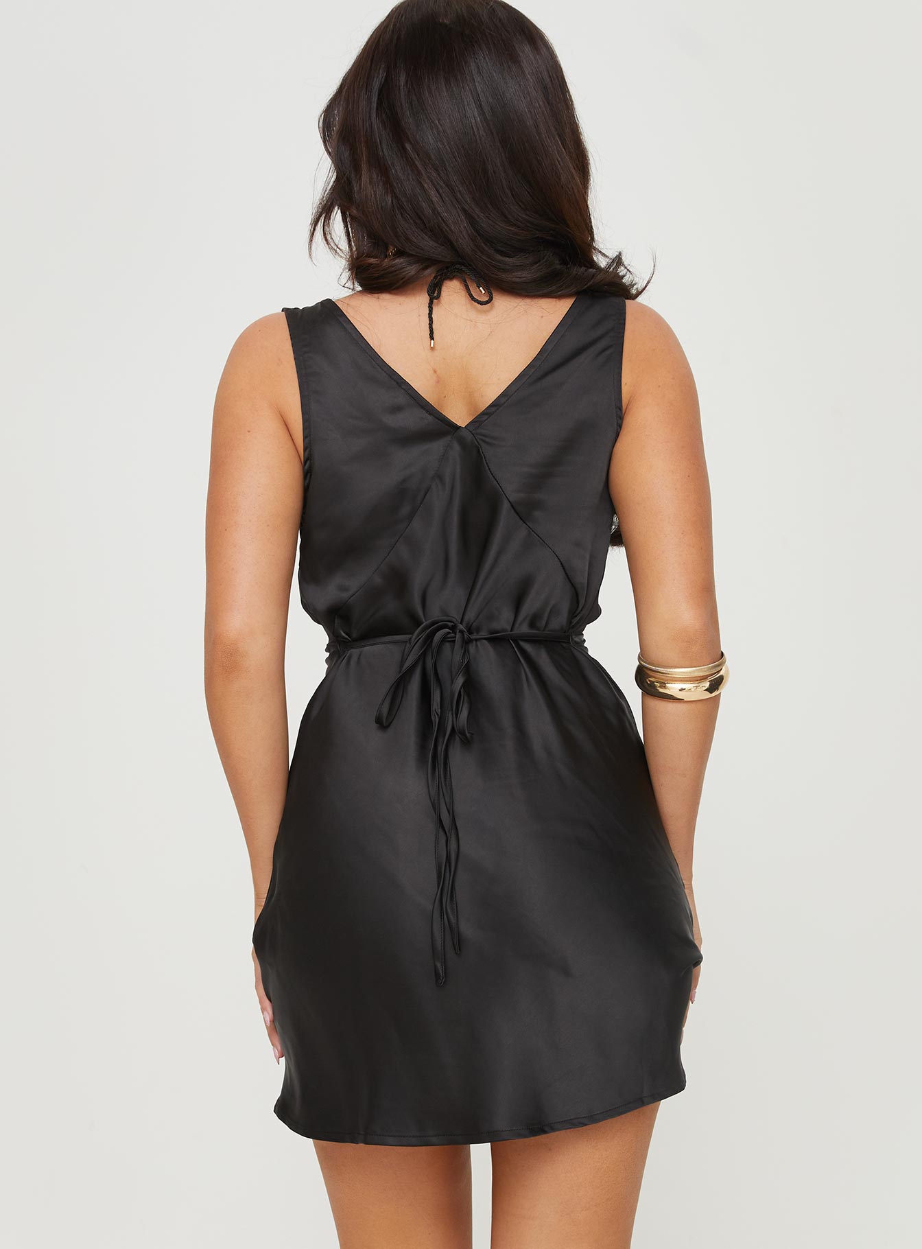 Shop Formal Dress - Nellie Mini Dress Black Satin Petite third image