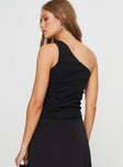 One shoulder top Ribbed material, lace trim Good stretch, unlined 