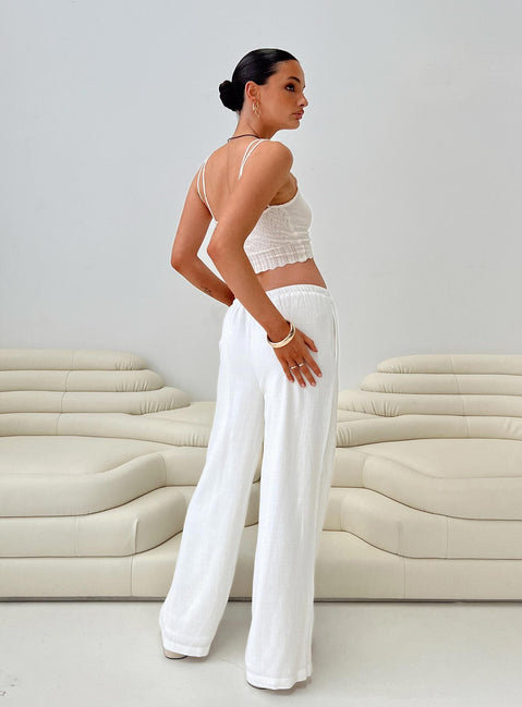 Linen pants, high rise Elasticated waistband, tie fastening drawstring, wide leg